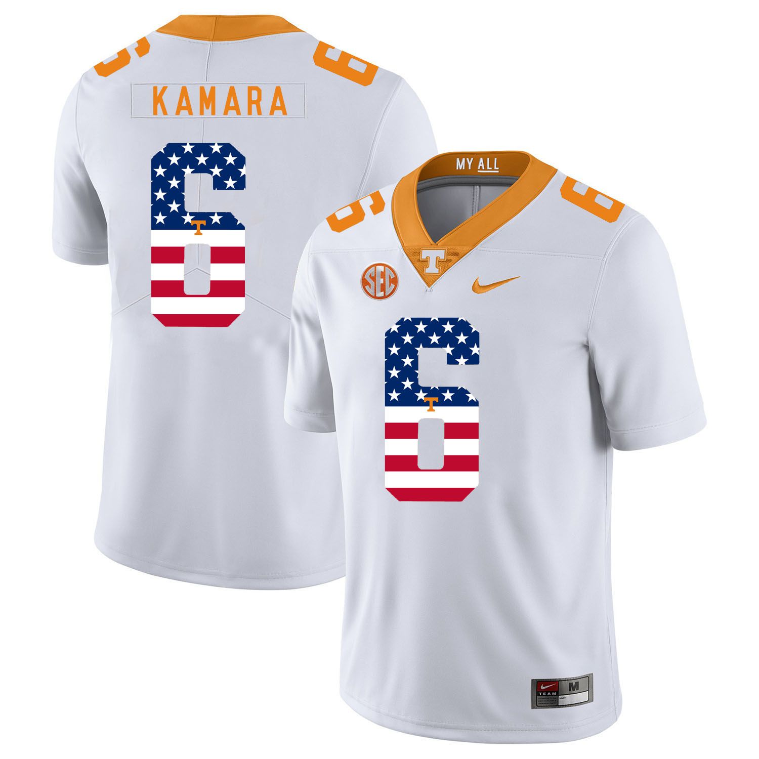 Men Tennessee Volunteers #6 Kamara White Flag Customized NCAA Jerseys->customized ncaa jersey->Custom Jersey